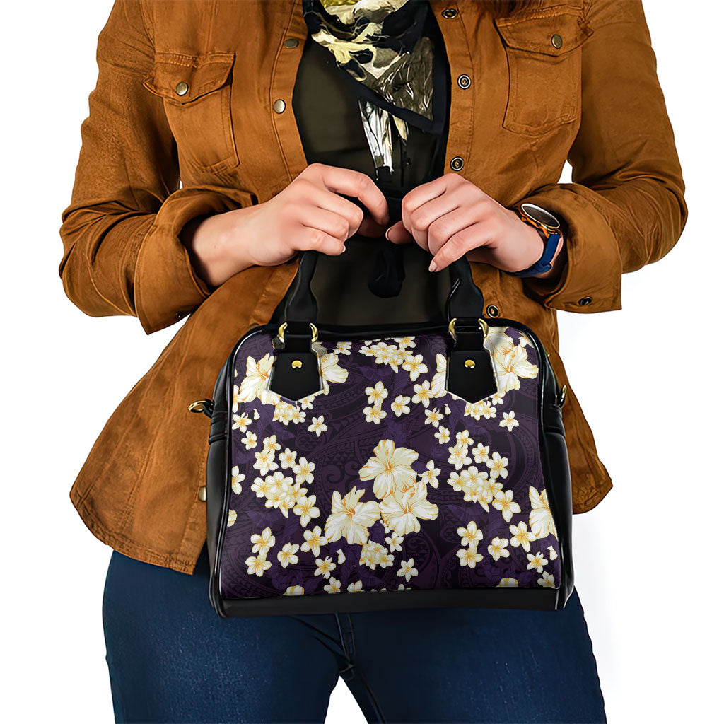 Hawaii Hibiscus Plumeria Purple Shoulder Handbag Polynesian Pattern LT01 - Polynesian Pride