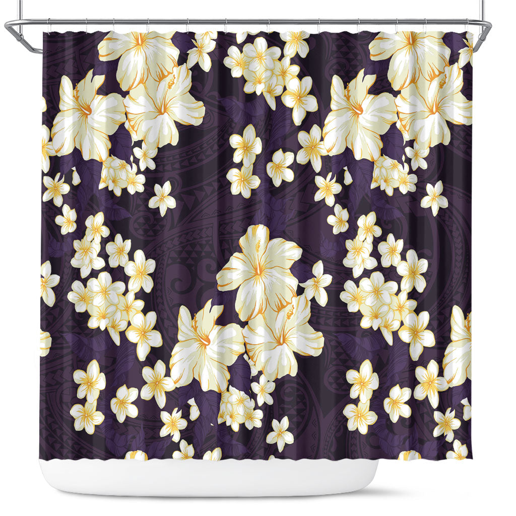 Hawaii Hibiscus Plumeria Purple Shower Curtain Polynesian Pattern LT01 Purple - Polynesian Pride
