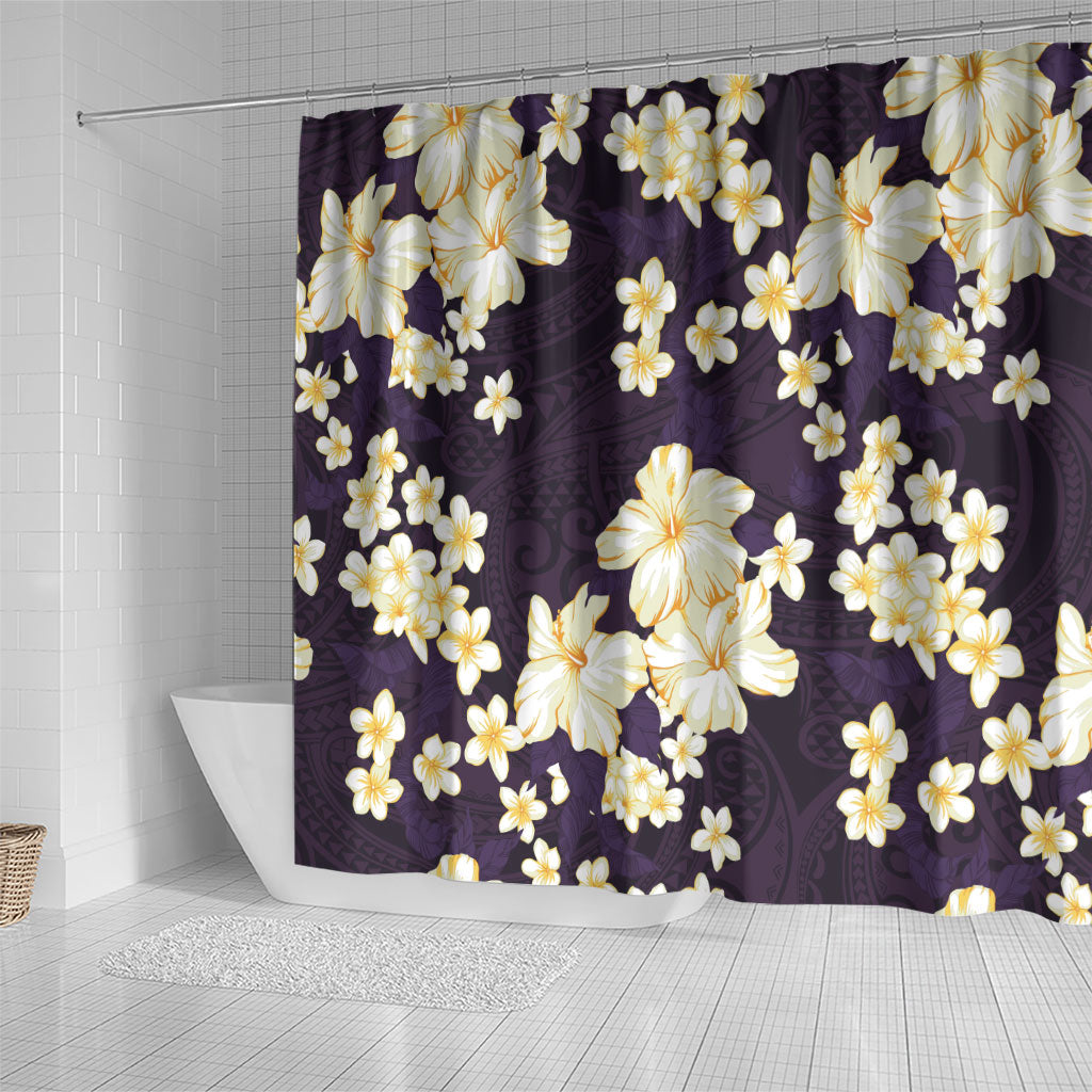 Hawaii Hibiscus Plumeria Purple Shower Curtain Polynesian Pattern LT01 - Polynesian Pride