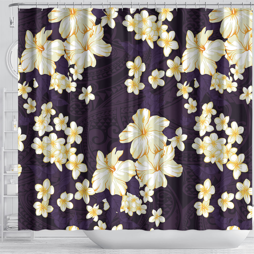 Hawaii Hibiscus Plumeria Purple Shower Curtain Polynesian Pattern LT01 - Polynesian Pride