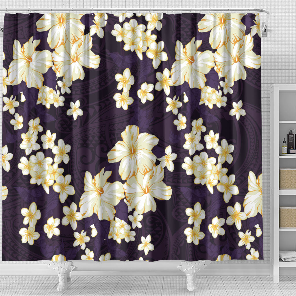 Hawaii Hibiscus Plumeria Purple Shower Curtain Polynesian Pattern LT01 - Polynesian Pride