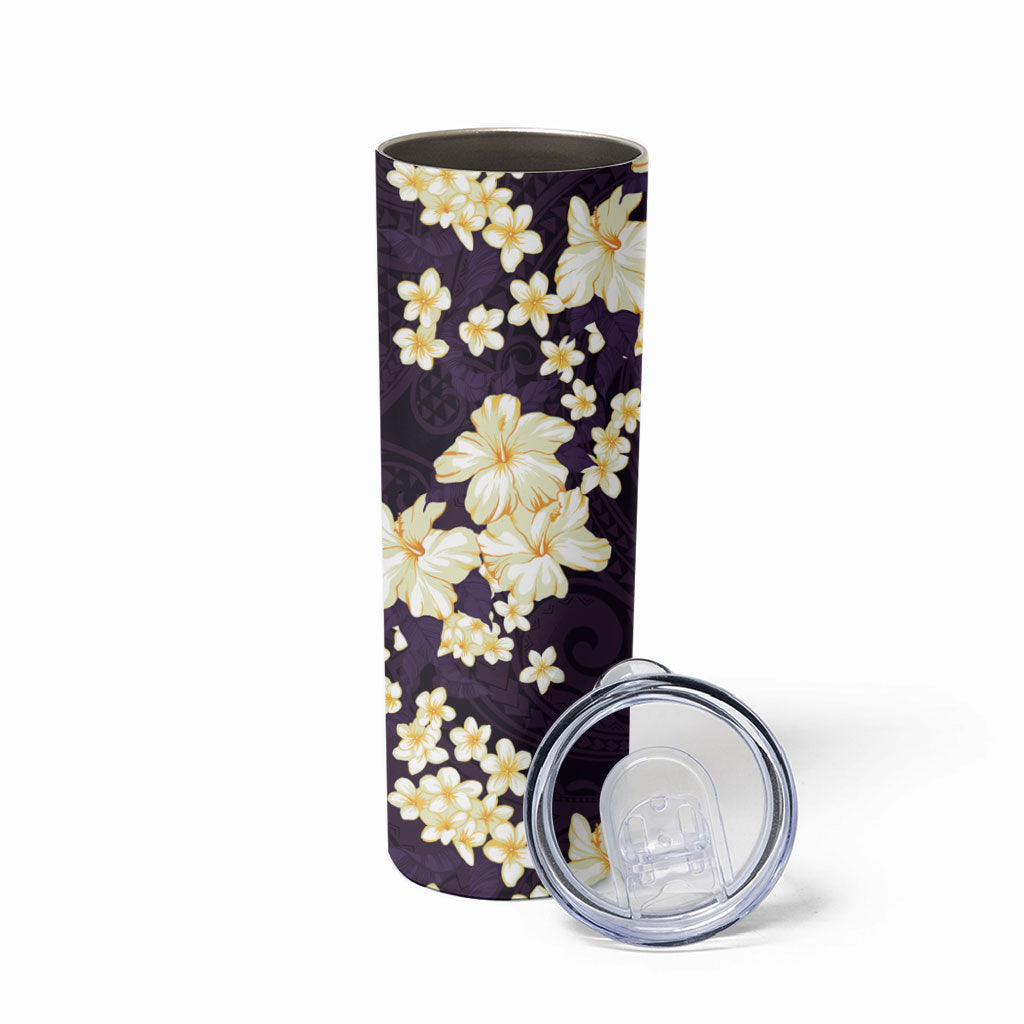 Hawaii Hibiscus Plumeria Purple Skinny Tumbler Polynesian Pattern LT01 - Polynesian Pride