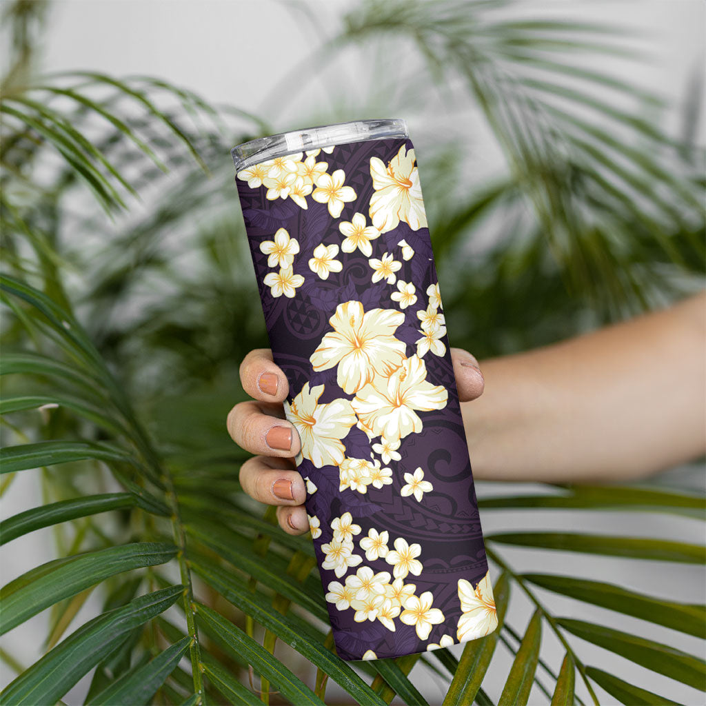 Hawaii Hibiscus Plumeria Purple Skinny Tumbler Polynesian Pattern LT01 - Polynesian Pride