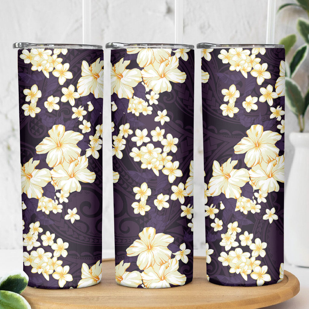 Hawaii Hibiscus Plumeria Purple Skinny Tumbler Polynesian Pattern LT01 - Polynesian Pride