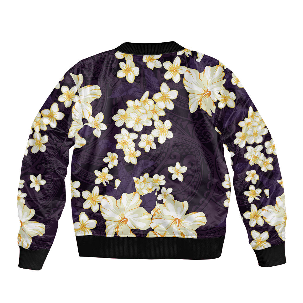 Hawaii Hibiscus Plumeria Purple Sleeve Zip Bomber Jacket Polynesian Pattern LT01 - Polynesian Pride