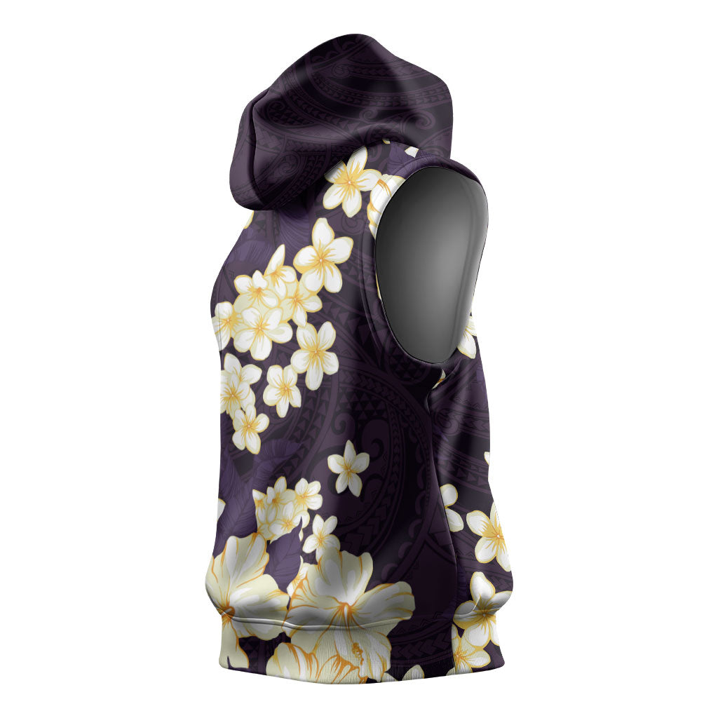 Hawaii Hibiscus Plumeria Purple Sleeveless Hoodie Polynesian Pattern LT01 - Polynesian Pride