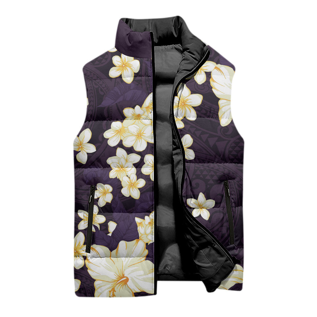 Hawaii Hibiscus Plumeria Purple Sleeveless Puffer Jacket Polynesian Pattern LT01 - Polynesian Pride
