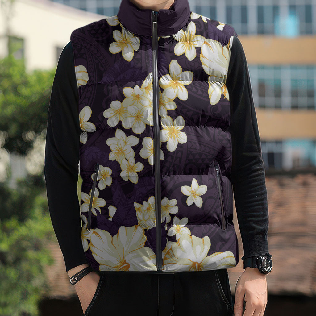 Hawaii Hibiscus Plumeria Purple Sleeveless Puffer Jacket Polynesian Pattern LT01 - Polynesian Pride