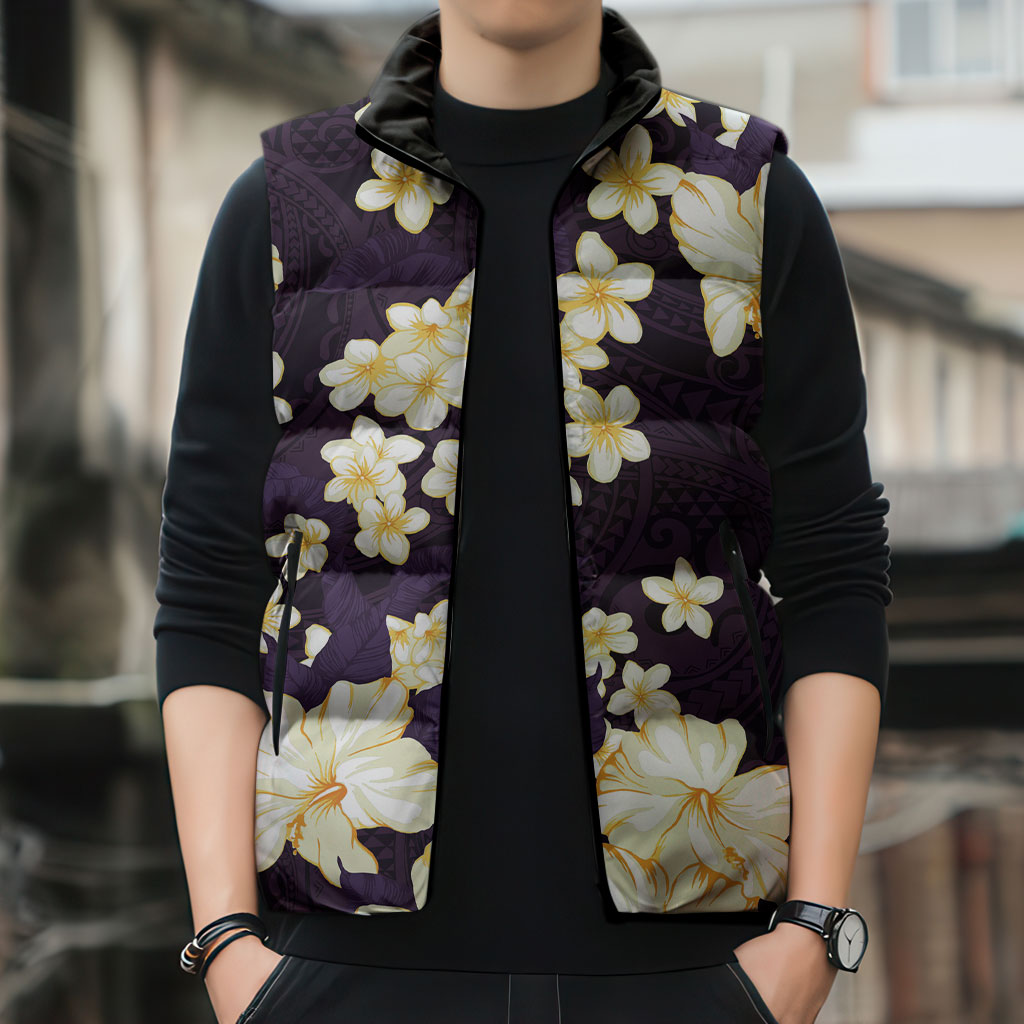 Hawaii Hibiscus Plumeria Purple Sleeveless Puffer Jacket Polynesian Pattern LT01 - Polynesian Pride