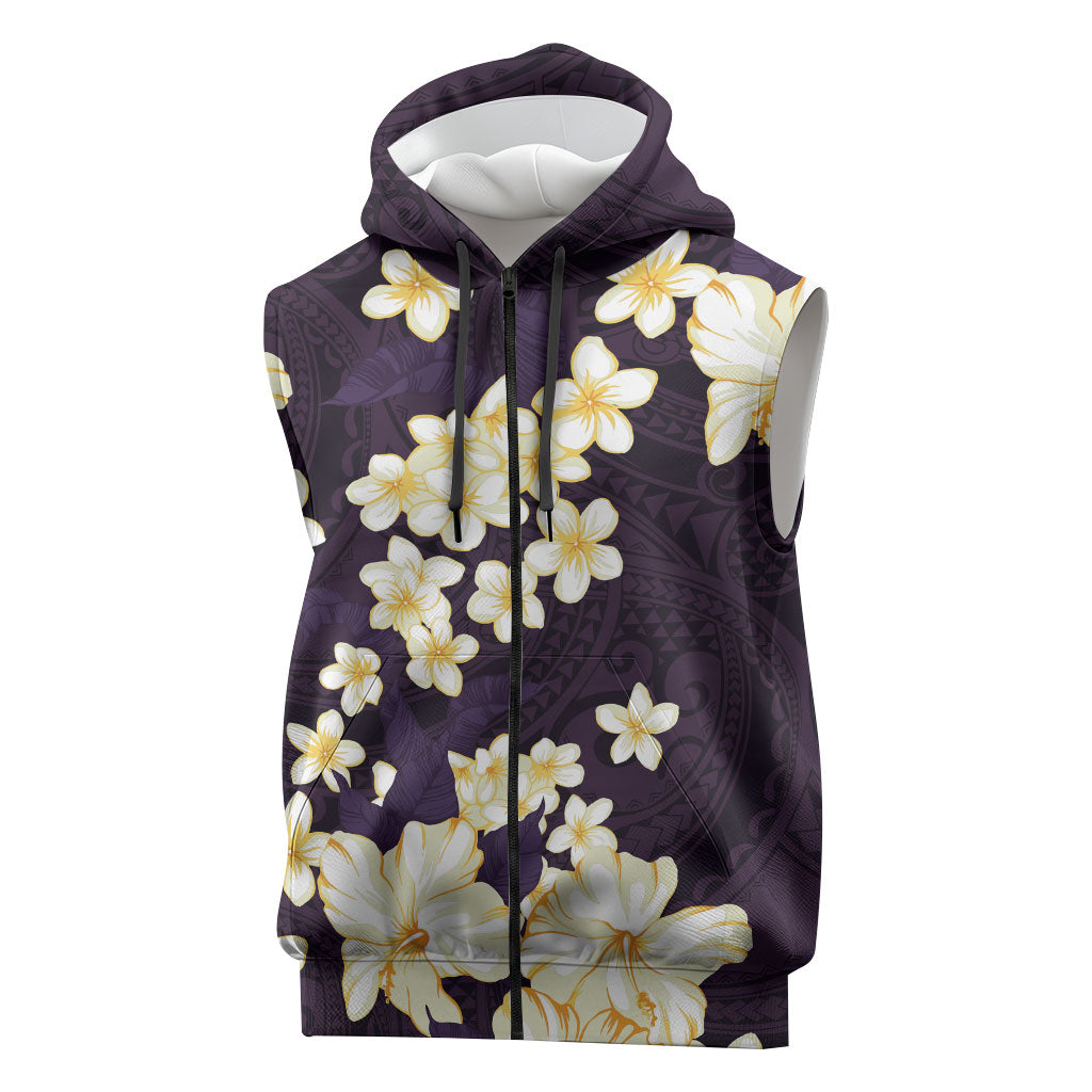 Hawaii Hibiscus Plumeria Purple Sleeveless Zip Hoodie Polynesian Pattern LT01 Purple - Polynesian Pride