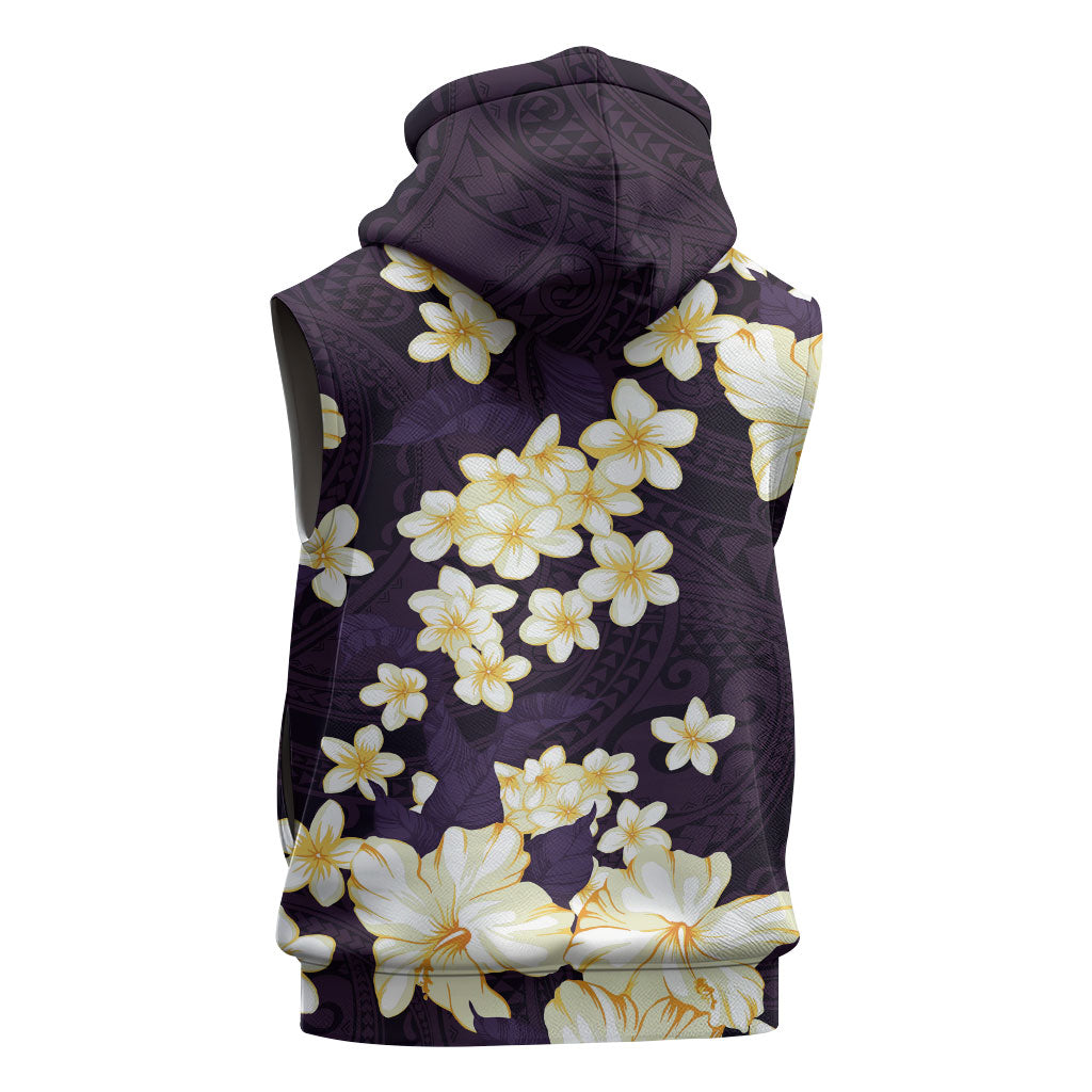 Hawaii Hibiscus Plumeria Purple Sleeveless Zip Hoodie Polynesian Pattern LT01 - Polynesian Pride