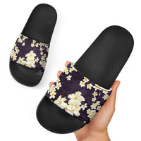 Hawaii Hibiscus Plumeria Purple Slide Sandals Polynesian Pattern LT01 - Polynesian Pride
