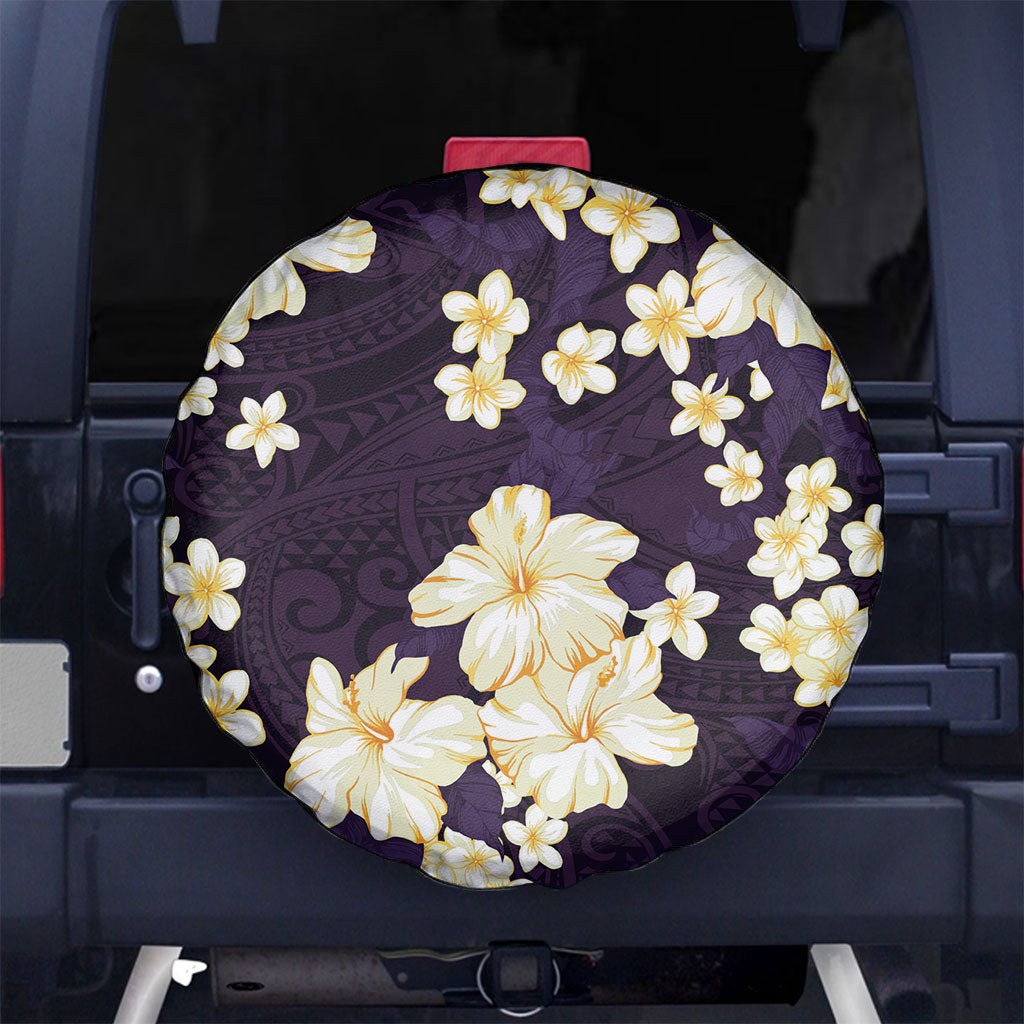 Hawaii Hibiscus Plumeria Purple Spare Tire Cover Polynesian Pattern LT01 No hole Purple - Polynesian Pride
