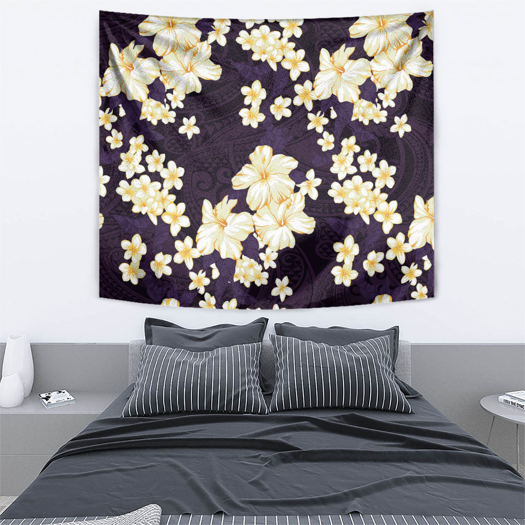 Hawaii Hibiscus Plumeria Purple Tapestry Polynesian Pattern LT01 - Polynesian Pride