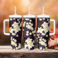 Hawaii Hibiscus Plumeria Purple Tumbler With Handle Polynesian Pattern LT01 - Polynesian Pride