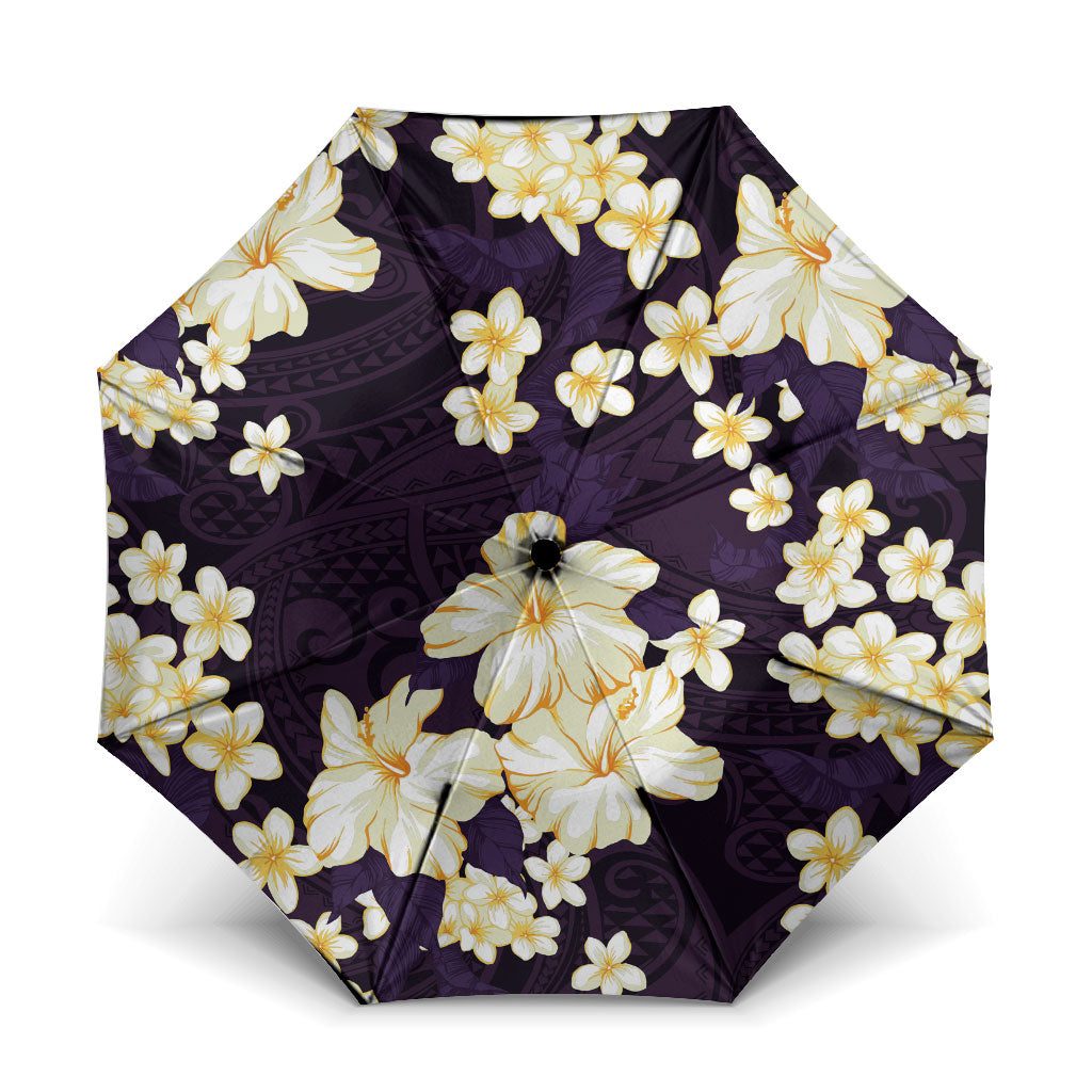 Hawaii Hibiscus Plumeria Purple Umbrella Polynesian Pattern LT01 One Size Folded 11.42 inch Opened Diameter 37.4 inch Purple - Polynesian Pride