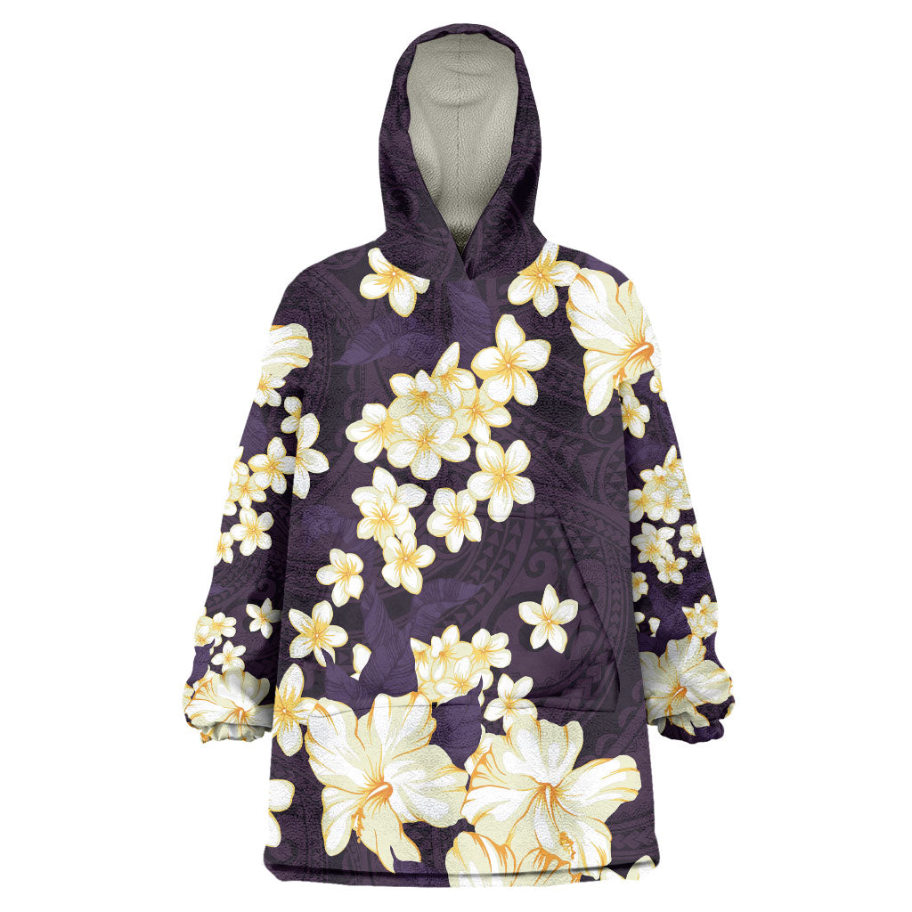 Hawaii Hibiscus Plumeria Purple Wearable Blanket Hoodie Polynesian Pattern LT01 One Size Purple - Polynesian Pride