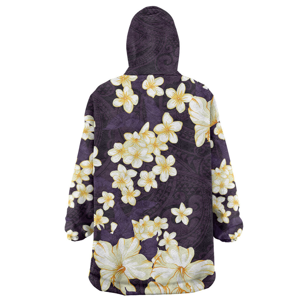 Hawaii Hibiscus Plumeria Purple Wearable Blanket Hoodie Polynesian Pattern LT01 - Polynesian Pride