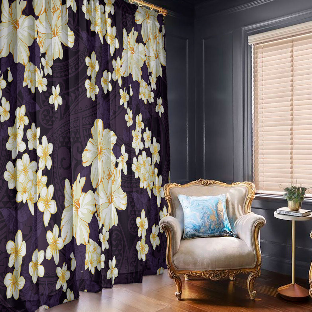 Hawaii Hibiscus Plumeria Purple Window Curtain Polynesian Pattern LT01 - Polynesian Pride