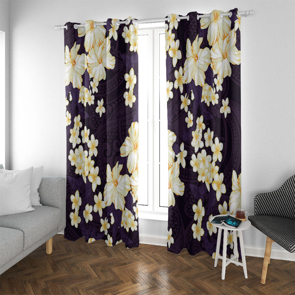 Hawaii Hibiscus Plumeria Purple Window Curtain Polynesian Pattern LT01 With Grommets Purple - Polynesian Pride