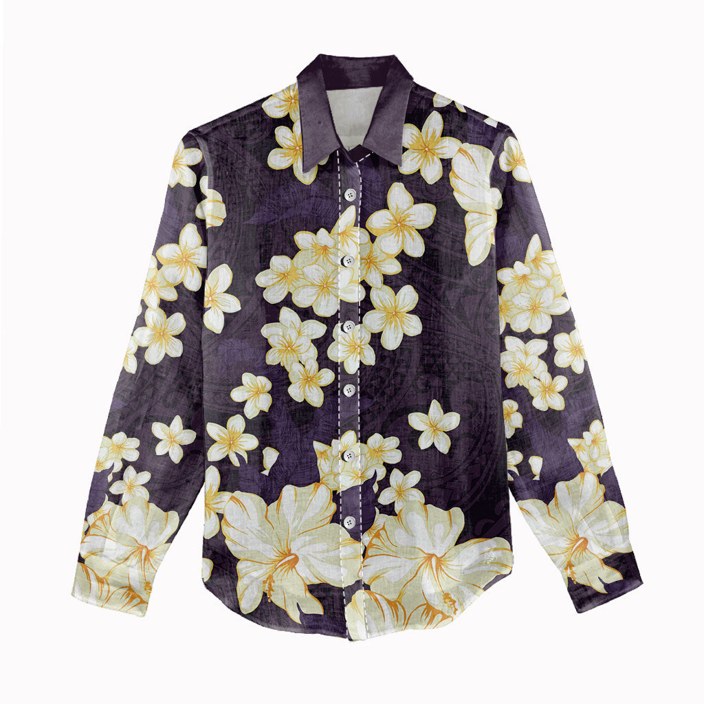 Hawaii Hibiscus Plumeria Purple Women Casual Shirt Polynesian Pattern LT01 - Polynesian Pride