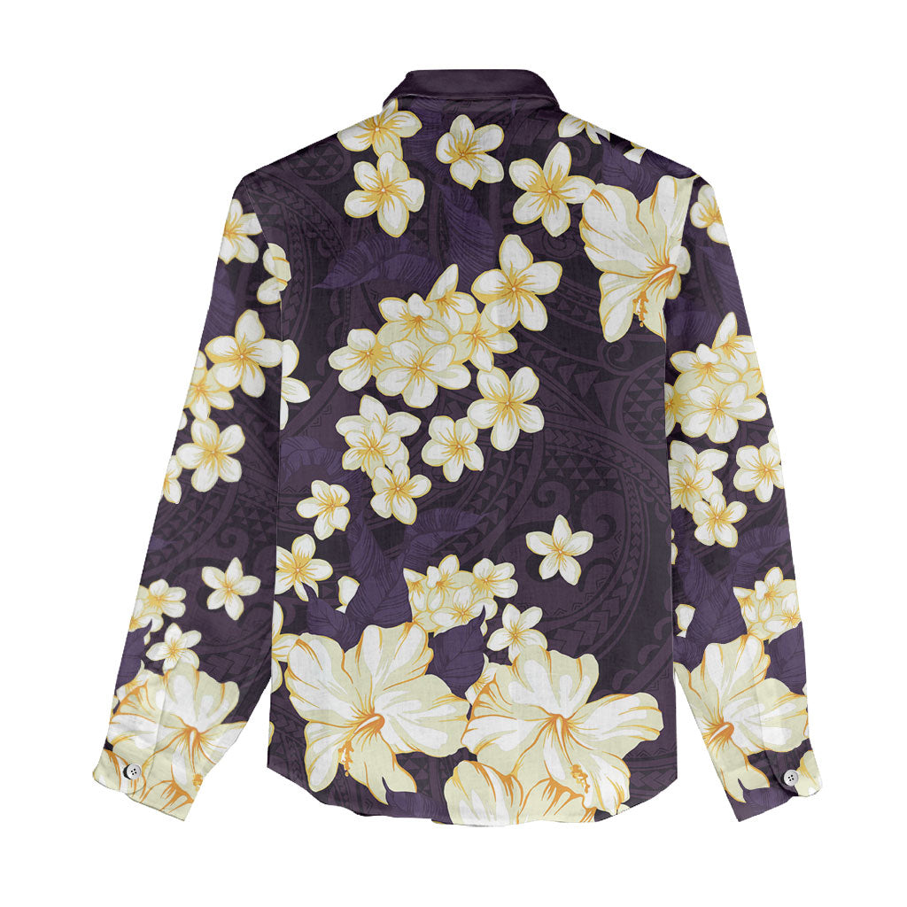Hawaii Hibiscus Plumeria Purple Women Casual Shirt Polynesian Pattern LT01 - Polynesian Pride