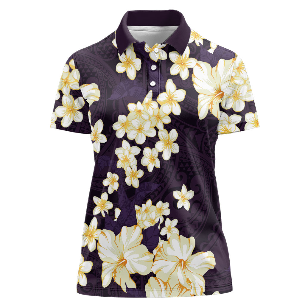 Hawaii Hibiscus Plumeria Purple Women Polo Shirt Polynesian Pattern LT01 Female Purple - Polynesian Pride