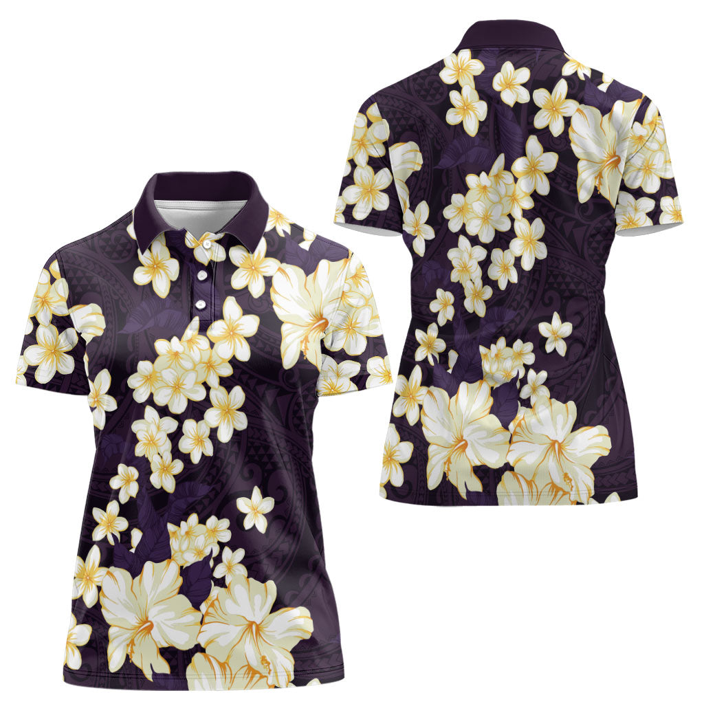 Hawaii Hibiscus Plumeria Purple Women Polo Shirt Polynesian Pattern LT01 - Polynesian Pride
