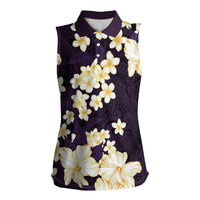 Hawaii Hibiscus Plumeria Purple Women Sleeveless Polo Shirt Polynesian Pattern LT01 Female Purple - Polynesian Pride
