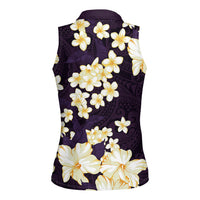 Hawaii Hibiscus Plumeria Purple Women Sleeveless Polo Shirt Polynesian Pattern LT01 - Polynesian Pride