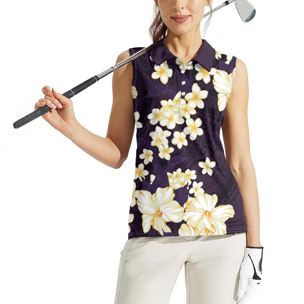 Hawaii Hibiscus Plumeria Purple Women Sleeveless Polo Shirt Polynesian Pattern LT01 - Polynesian Pride