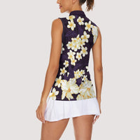 Hawaii Hibiscus Plumeria Purple Women Sleeveless Polo Shirt Polynesian Pattern LT01 - Polynesian Pride