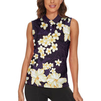 Hawaii Hibiscus Plumeria Purple Women Sleeveless Polo Shirt Polynesian Pattern LT01 - Polynesian Pride