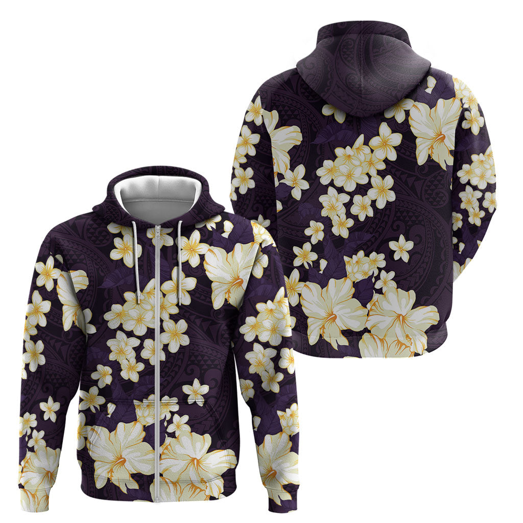 Hawaii Hibiscus Plumeria Purple Zip Hoodie Polynesian Pattern LT01 - Polynesian Pride