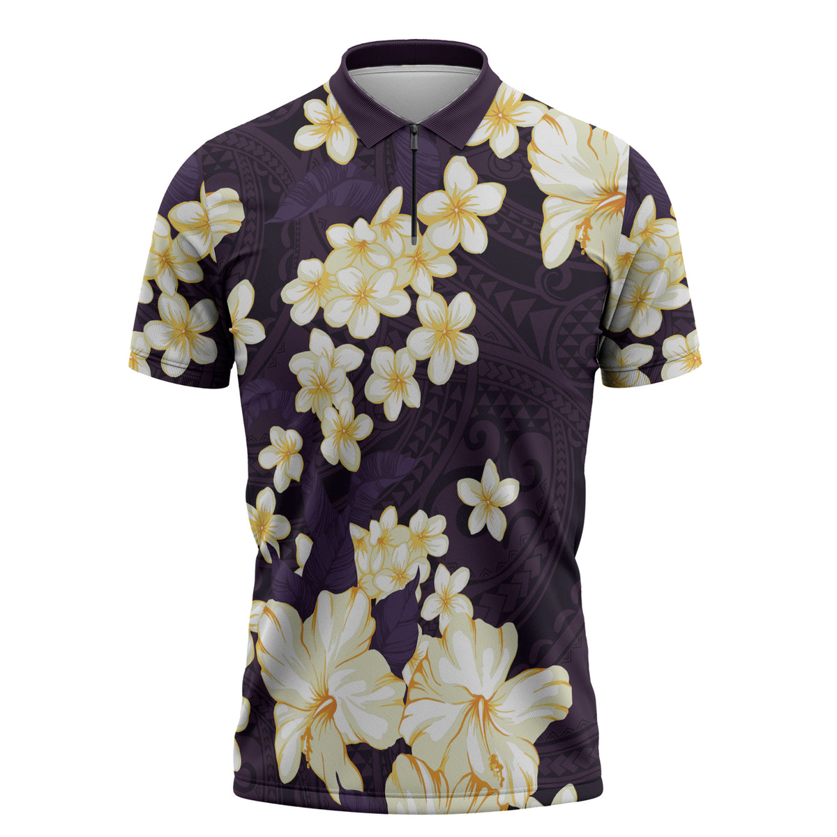 Hawaii Hibiscus Plumeria Purple Zipper Polo Shirt Polynesian Pattern LT01 Purple - Polynesian Pride