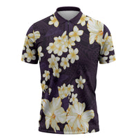 Hawaii Hibiscus Plumeria Purple Zipper Polo Shirt Polynesian Pattern LT01 Purple - Polynesian Pride