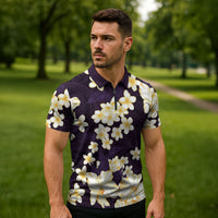 Hawaii Hibiscus Plumeria Purple Zipper Polo Shirt Polynesian Pattern LT01 - Polynesian Pride