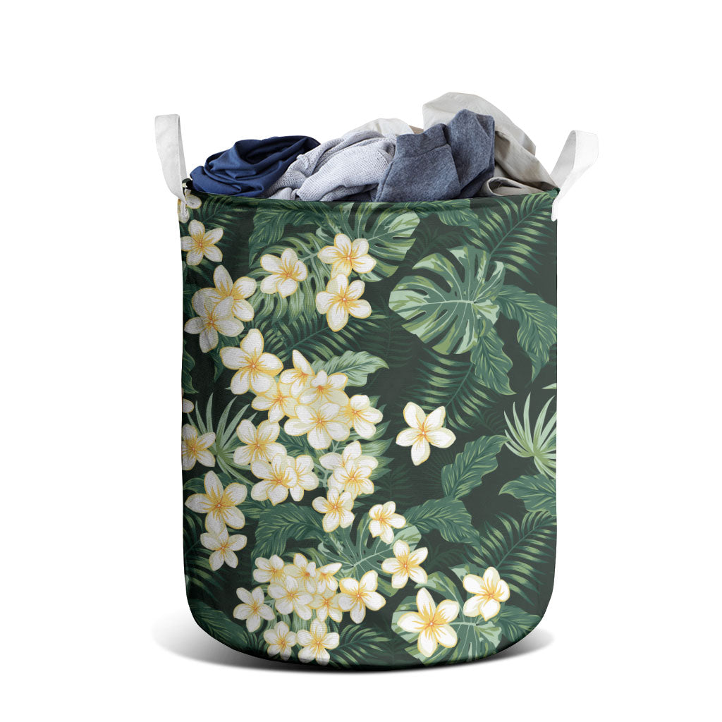 Hawaii Plumeria Tropical Leaves Laundry Basket Monstera Calathea Palm Fronds