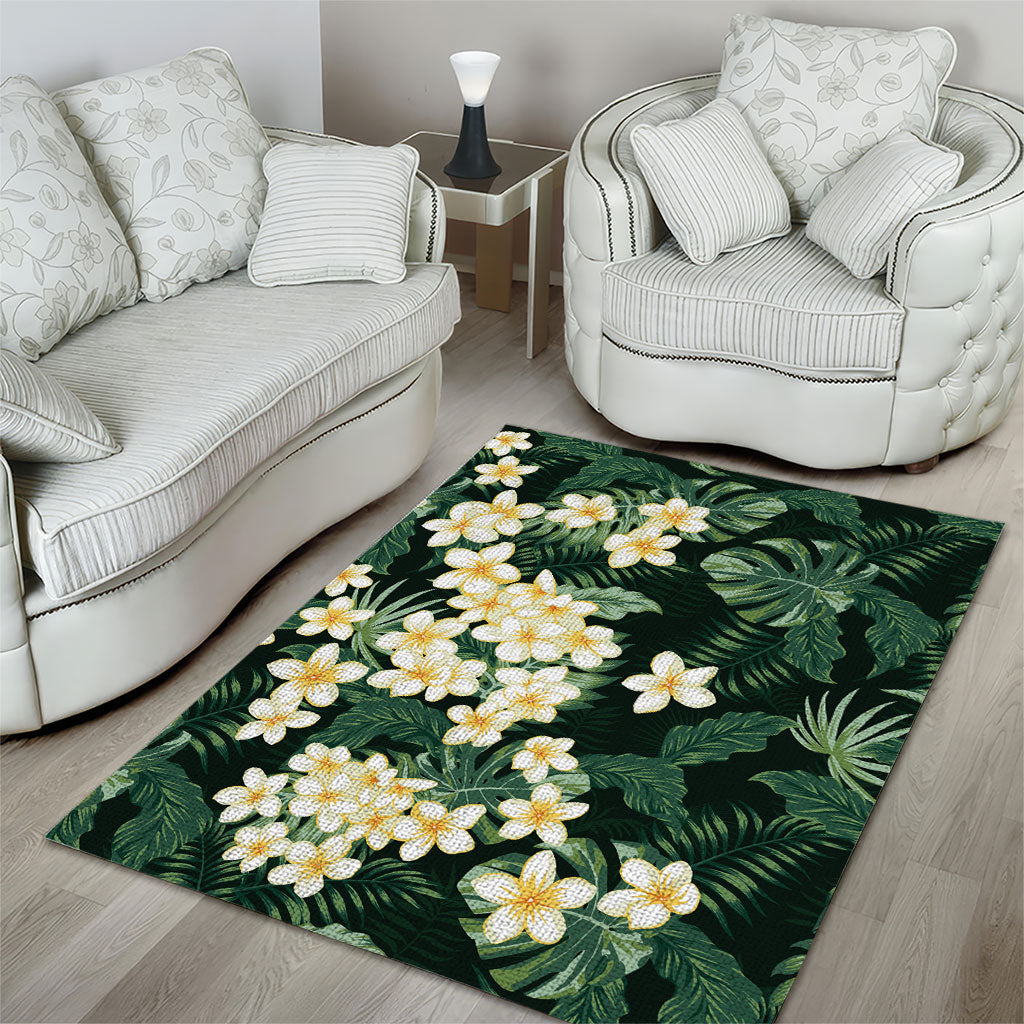 Hawaii Plumeria Tropical Leaves Area Rug Monstera Calathea Palm Fronds