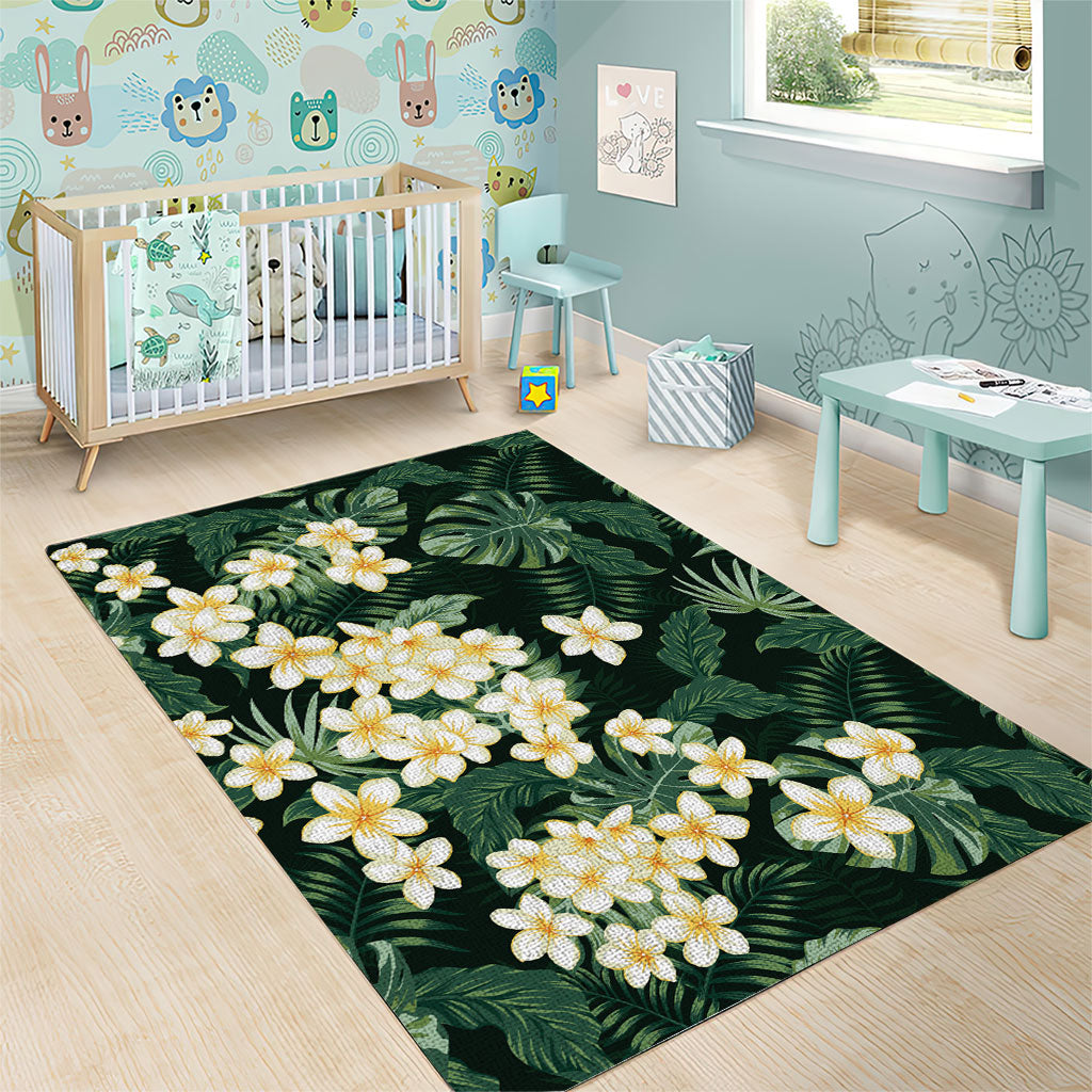 Hawaii Plumeria Tropical Leaves Area Rug Monstera Calathea Palm Fronds