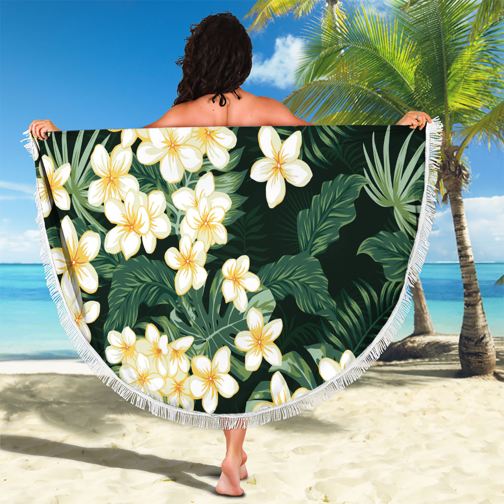 Hawaii Plumeria Tropical Leaves Beach Blanket Monstera Calathea Palm Fronds
