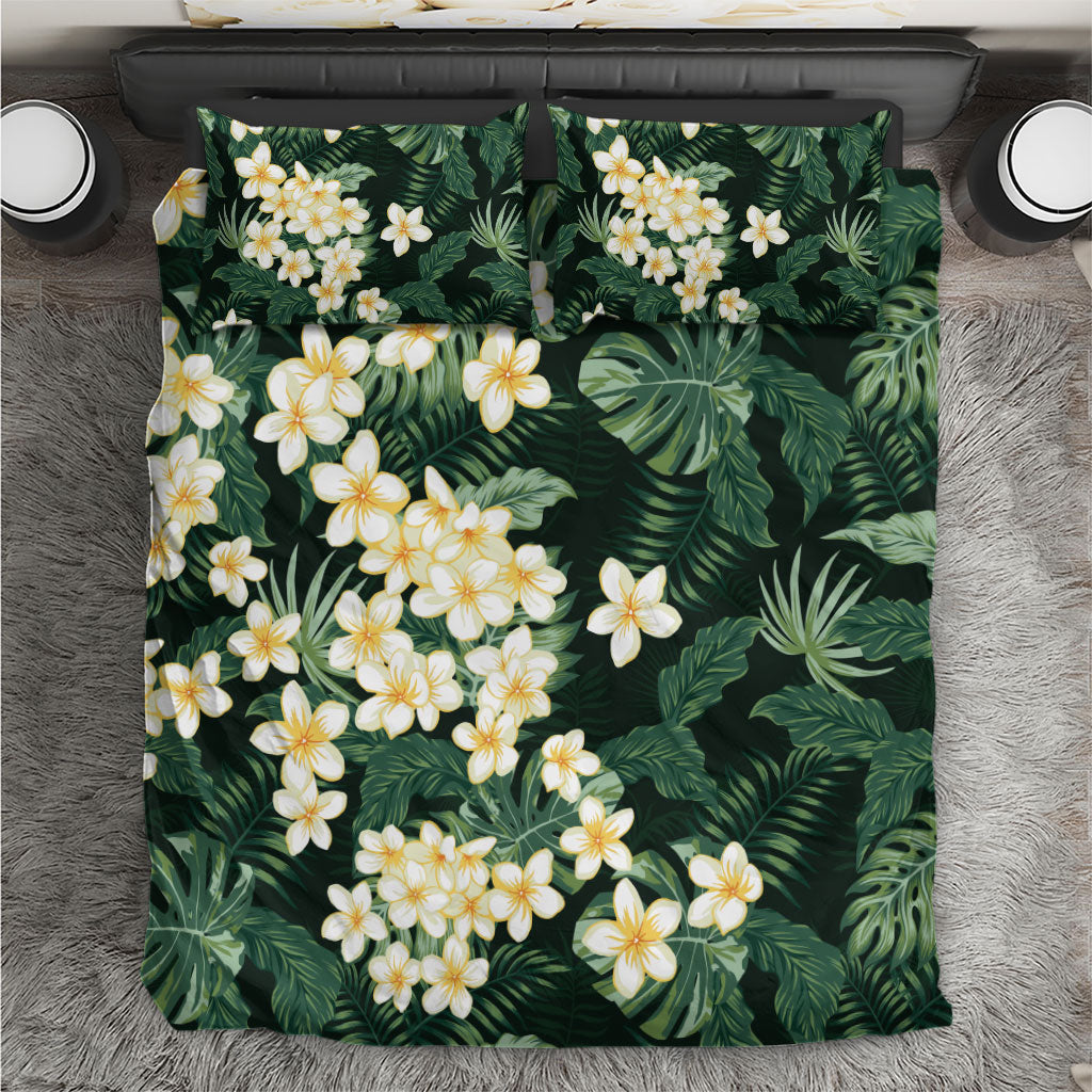Hawaii Plumeria Tropical Leaves Bedding Set Monstera Calathea Palm Fronds