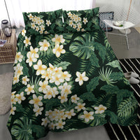 Hawaii Plumeria Tropical Leaves Bedding Set Monstera Calathea Palm Fronds