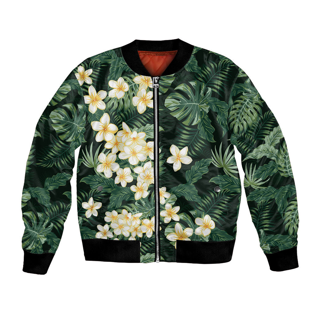 Hawaii Plumeria Tropical Leaves Bomber Jacket Monstera Calathea Palm Fronds
