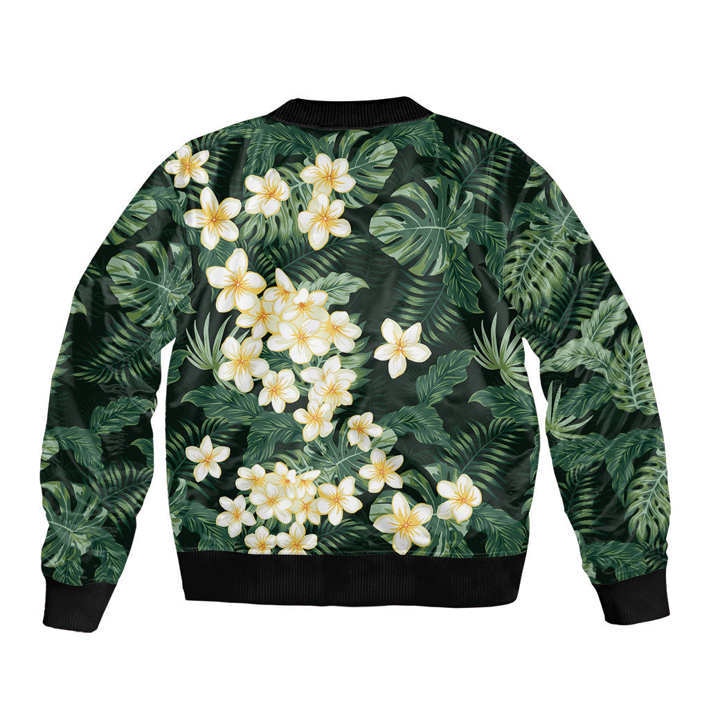 Hawaii Plumeria Tropical Leaves Bomber Jacket Monstera Calathea Palm Fronds