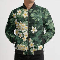 Hawaii Plumeria Tropical Leaves Bomber Puffer Jacket Monstera Calathea Palm Fronds