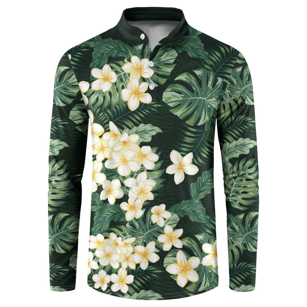 Hawaii Plumeria Tropical Leaves Button Sweatshirt Monstera Calathea Palm Fronds