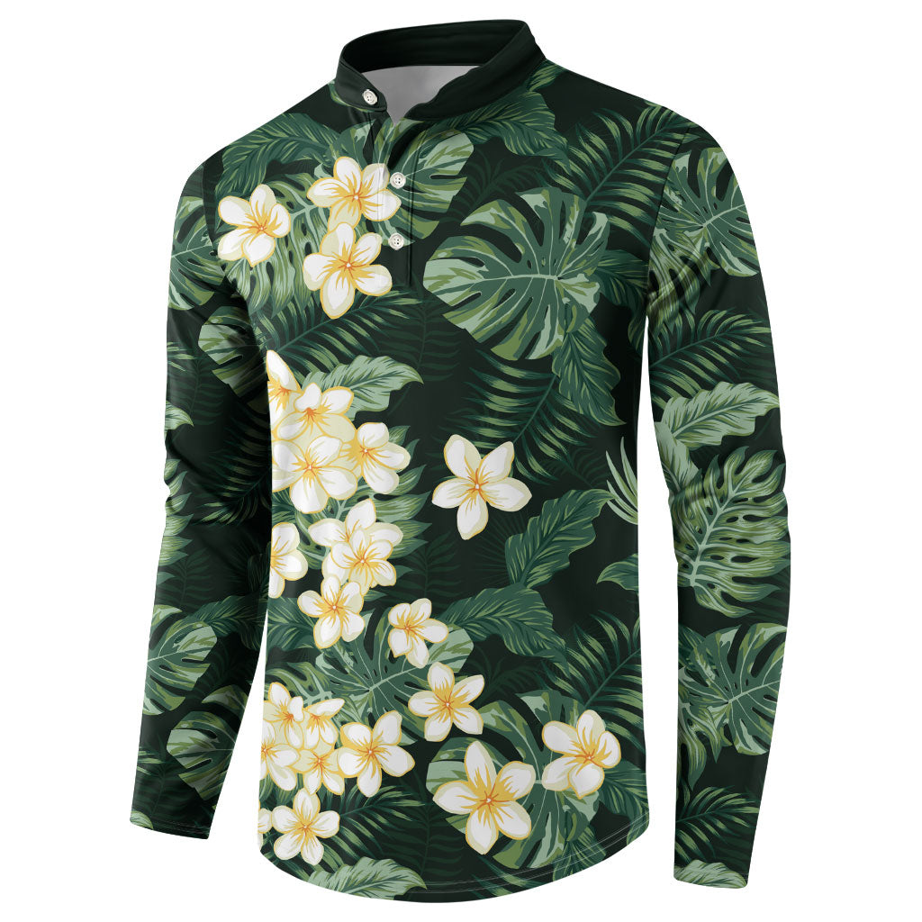 Hawaii Plumeria Tropical Leaves Button Sweatshirt Monstera Calathea Palm Fronds