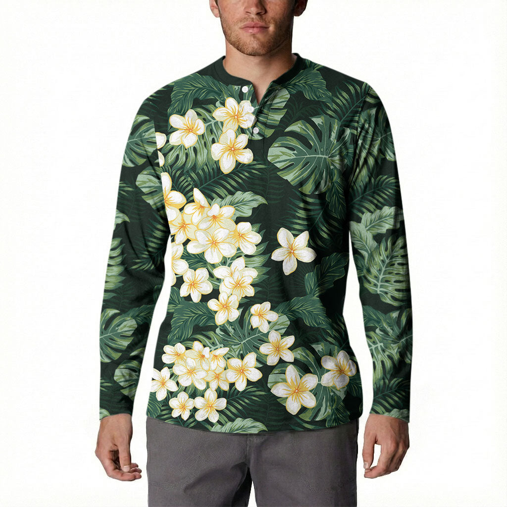 Hawaii Plumeria Tropical Leaves Button Sweatshirt Monstera Calathea Palm Fronds