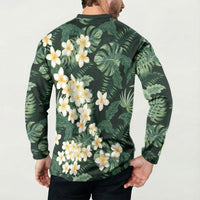 Hawaii Plumeria Tropical Leaves Button Sweatshirt Monstera Calathea Palm Fronds